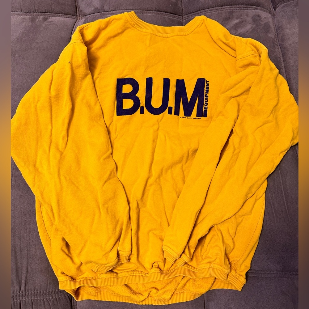 Vintage ✨ B.U.M. Equipment Blue Logo Yellow Sweatshirt